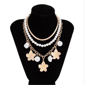 Chic 3pcs Irregular Pearl Flower Tassel Herringbone Chain Necklace Set